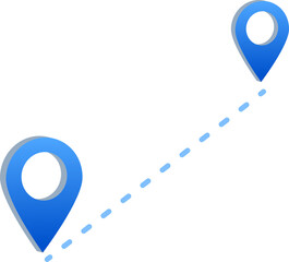 3D Blue Location Pin Path Icon with Dotted Route Isolated on transparent background