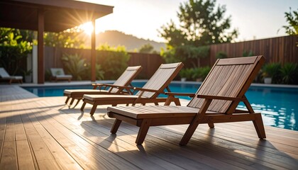 Obraz premium Sun-drenched poolside lounge chairs