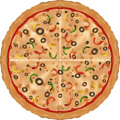 vector illustration of a pizza with bell peppers and olives