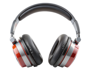 Red and silver overear headphones isolated on transparent background