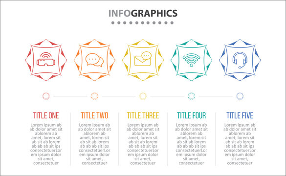Vector Infographic design with icons. process diagram, flow chart, info graph, Infographics for business concept, presentations banner, workflow layout. 5 options or 5 steps. Vertical Steps
