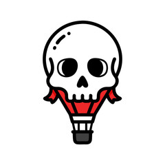 Simple clean vector illustration of skull hot air balloon flying isolated on white background