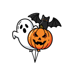 cartoon halloween vector graphic illustration ghost jack o lantern bat balloons set