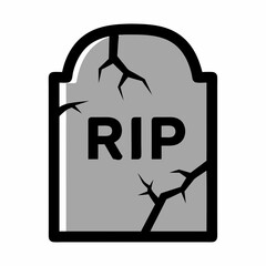 Cracked rip gravestone vector icon isolated for spooky halloween designs and themes