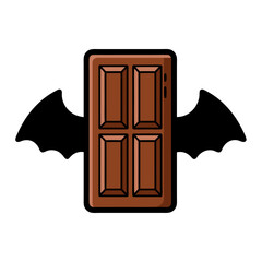 isolated cartoon brown wooden door black bat wings vector illustration halloween party