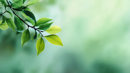 Vibrant green leaves on a dark branch against a soft bokeh background nature foliage