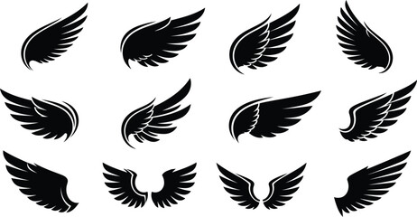 Obraz premium A stylized set of black vector wings, perfect for a tattoo, icon, or design