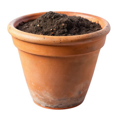 Terracotta pot with soil isolated on transparent background