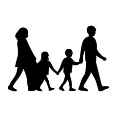 Silhouette of a Family Walking Together Holding Hands, Symbol of Togetherness