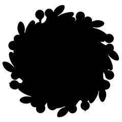 Stylized dark wreath with leafy and berry elements forming a circular design