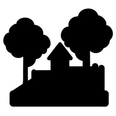 Silhouette of a house on a hill surrounded by trees illustration
