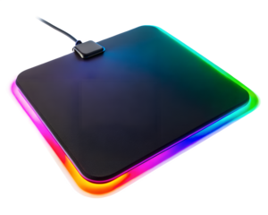 Illuminated rgb gaming mousepad with colorful lighting, isolated on transparent background