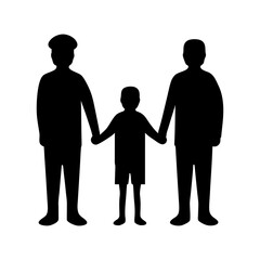 Silhouette of a family holding hands together, father, child, father