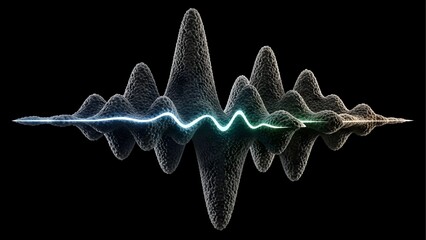 Abstract 3D Sound Wave with a Rocky Texture and a Central Glowing Line on a Black Background