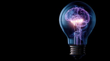 A glowing brain inside an illuminated lightbulb.
