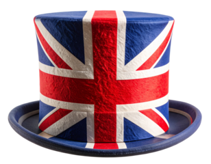 Union Jack Top Hat in Red White and Blue Isolated on Transparent Background