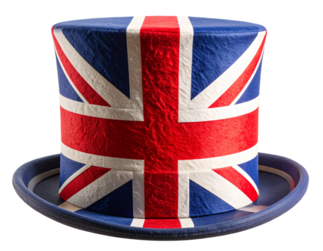 Union Jack Top Hat in Red White and Blue Isolated on Transparent Background