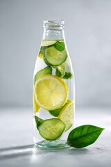 Refreshing Detox Water: Lemon, Cucumber, and Mint in Glass Bottle
