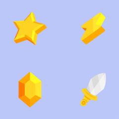 Game Assets Gold Star, Lightning Bolt, Gem, and Sword