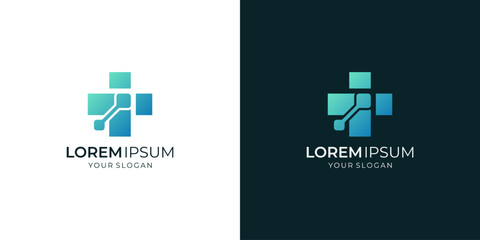 Digital Plus Logo Design Inspiration. Abstract Combined of Medical and Technology Concept.