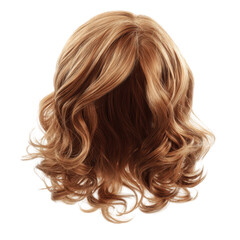Naklejka premium Hairpiece with soft curls displayed on a stand in a bright studio setting during daylight hours