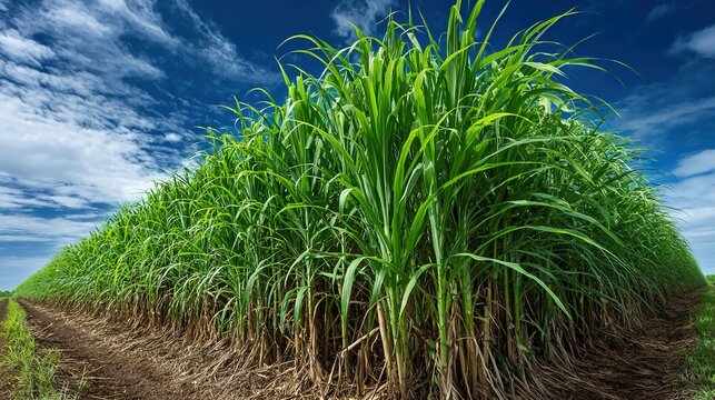 Energy cane plantations grow high-biomass sugarcane varieties optimized for bioenergy feedstock and carbon sequestration benefits.