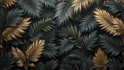 A seamless vector pattern of vintage floral feathers on a black backdrop