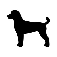 Silhouette of a dog standing in profile isolated on a white background