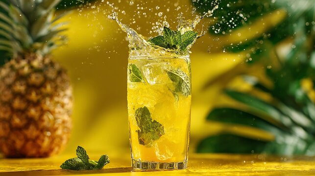 Refreshing pineapple cocktail with mint splash summer drink tropical beverage fruity and delicious recipe idea