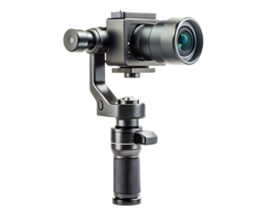 Professional gimbal stabilizer for video cameras, isolated on transparent background