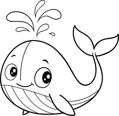 Obraz premium Simple whale vector illustration for coloring page