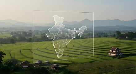 India map overlaid rural landscape