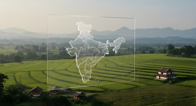 India map overlaid rural landscape