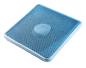 Blue gel seat cushion pad with grid texture isolated on transparent background