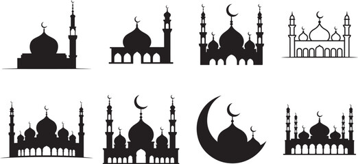 Mosque Silhouette Vector Collection Islamic Architecture Icon Set Religious Building Art