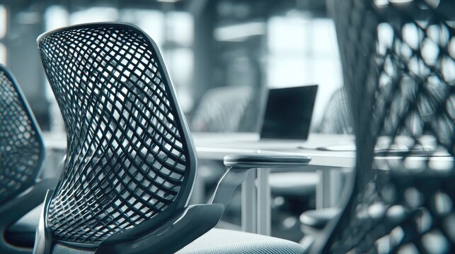 Modern office chairs and a workstation in a contemporary workspace.