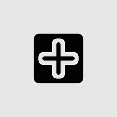Obraz premium Minimalist, stylized, solid glyph style logo of a plus sign in a rectangle, in vector format. minimal logo mark, black on a white background