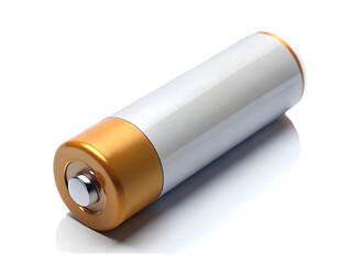 Single aa battery with gold and silver ends, isolated on transparent background