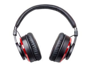 Black and red headphones isolated on transparent background