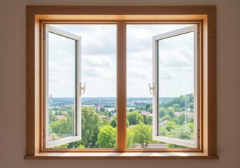 Obraz premium Open window with view of landscape and sky
