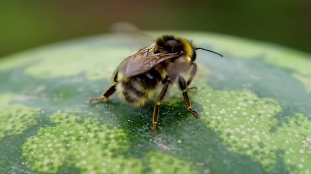 Close-up of bee on a green watermelon