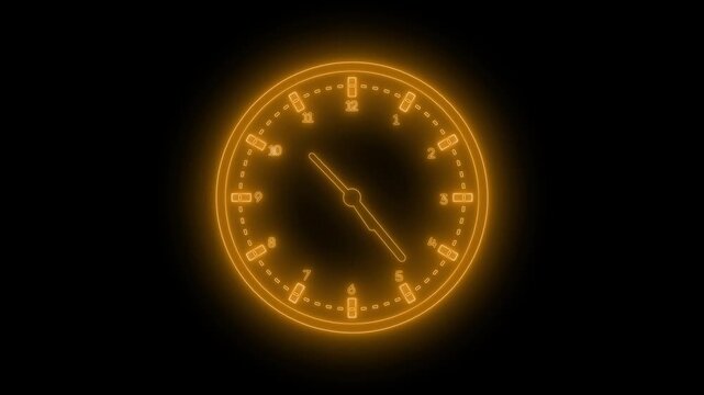 Counting down circle analog clock isolated animation on a black background