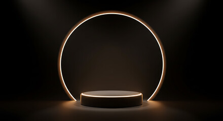Elegant Product Display Round Podium with Neon Circle, Ideal Copy Space Mockup