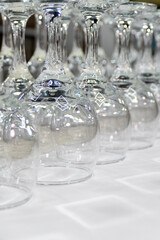 Empty wine glasses row elegant table setting banquet catering service wedding event professional hospitality