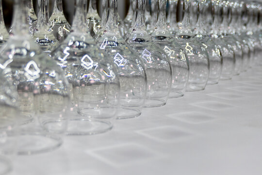 Empty wine glasses row elegant table setting banquet catering service wedding event professional hospitality
