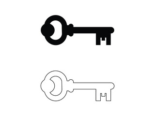 antique key black icon on white background