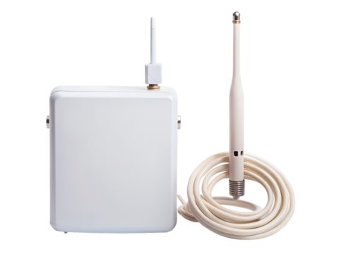 Wireless communication device with antenna, isolated on transparent background