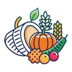 Autumn harvest bounty with pumpkin corn and berries vector