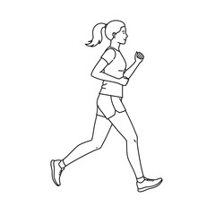 A woman running in a simple line drawing style with her hair in a ponytail