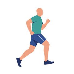 Man running in athletic wear on white background in motion